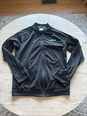 adidas Black Lightweight Track Jacket with Three-Stripe Sleeves